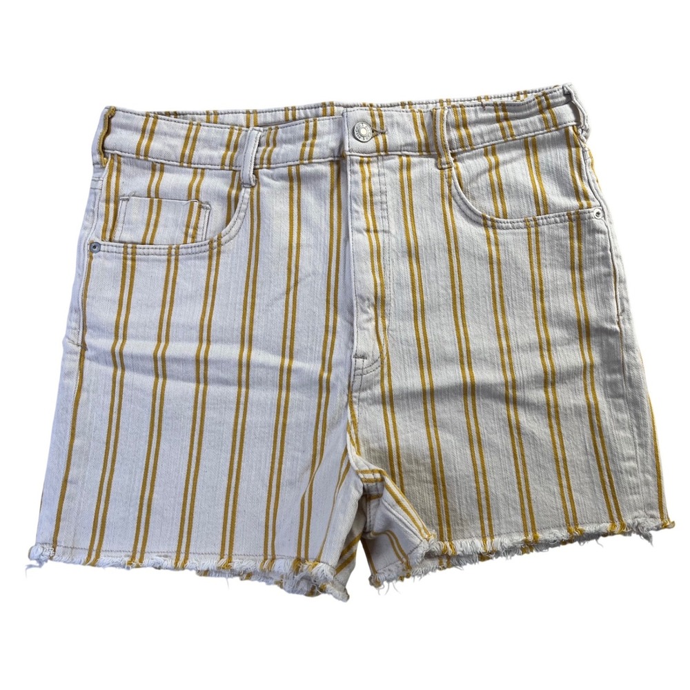 Pilcro Anthropologie Striped Denim Shorts Yellow Cream Womens 32 (14)
